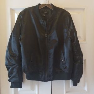 Forever 21 Bomber Jacket Dark Green Satin Sz L